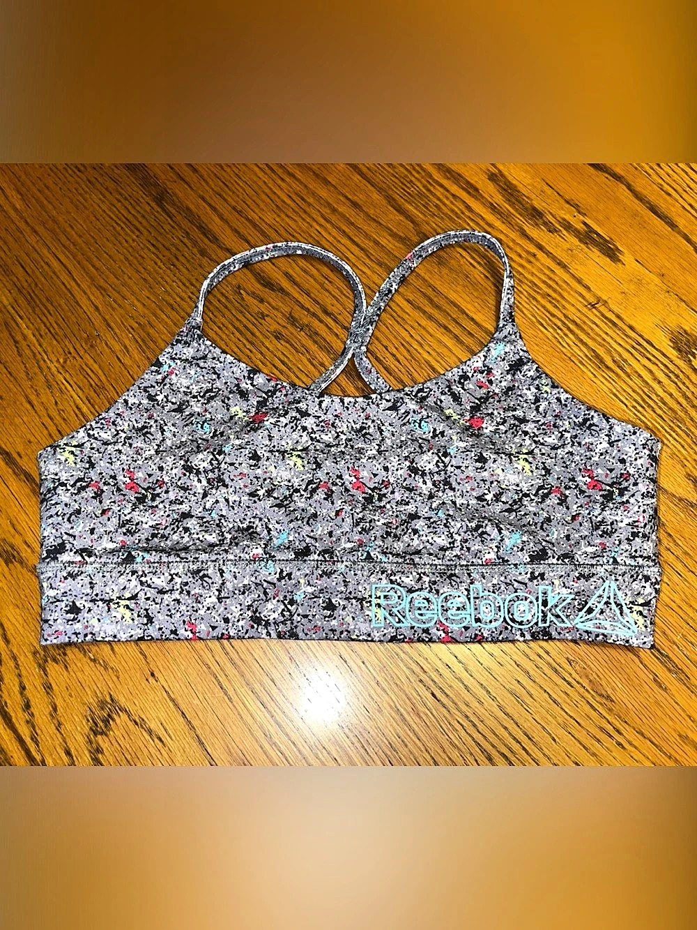 Reebok Abstract Print girls Racerback Sports Bra Gray, Black, Pink, Blue XL